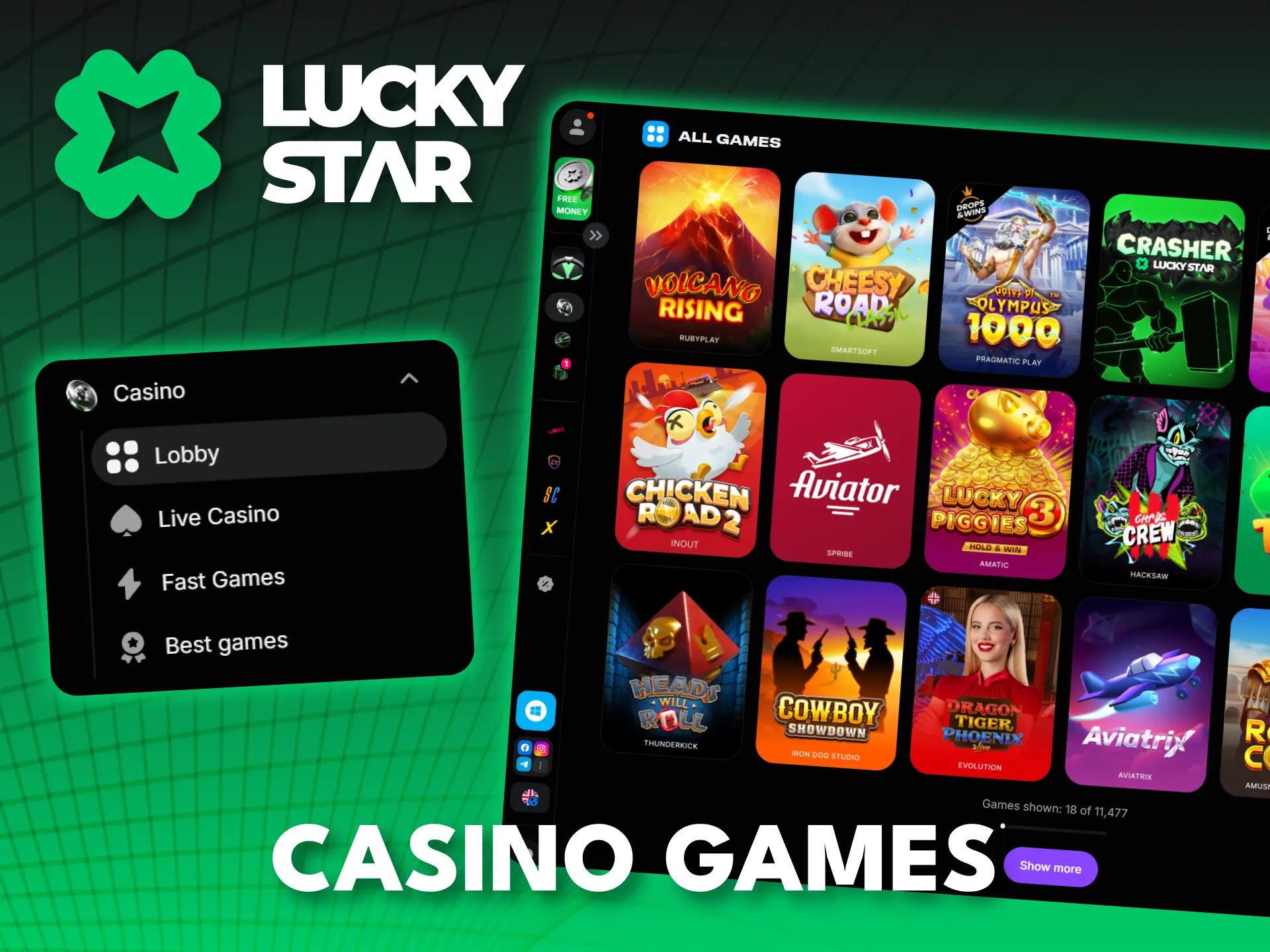 Play the best casino games and win at Lucky Star.