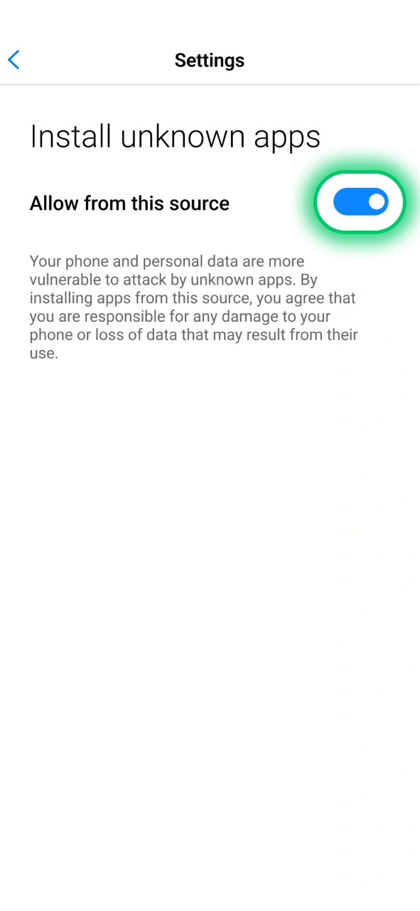 Enable the Allow from this source toggle in Android settings to install the Lucky Star app.