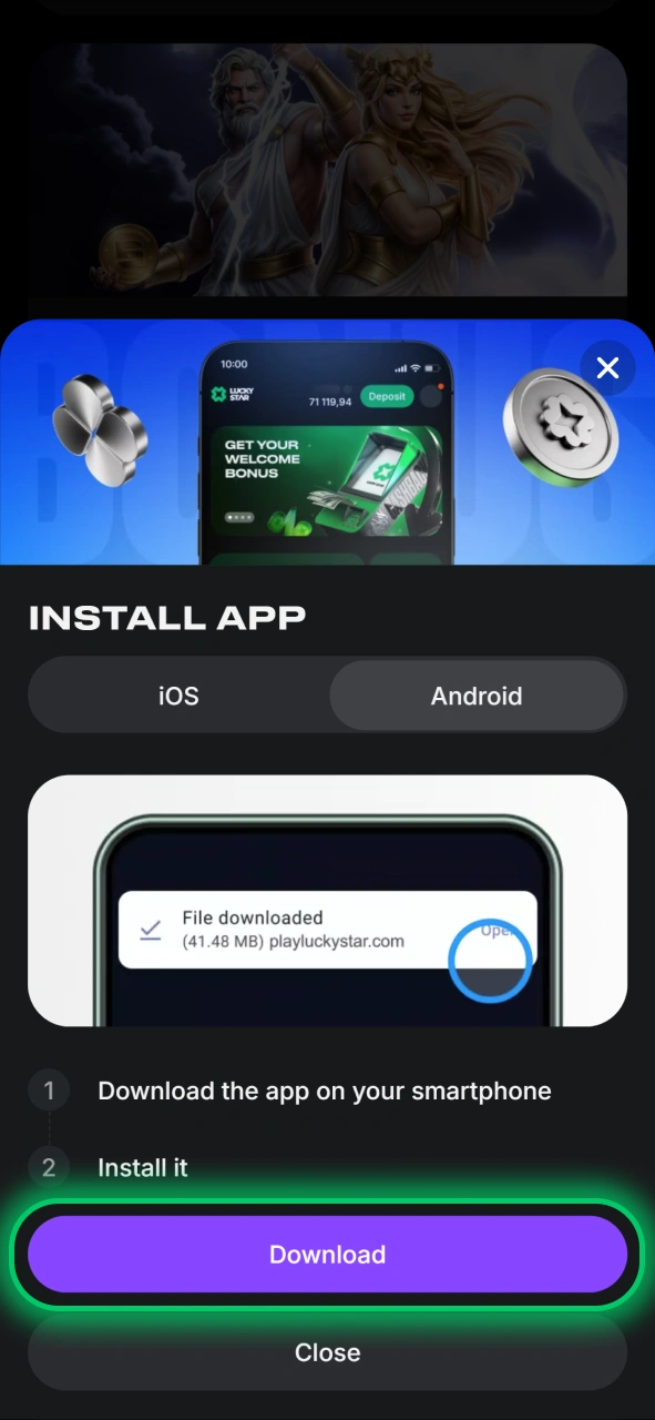 Click the purple Download button to save the Lucky Star APK file to your smartphone.