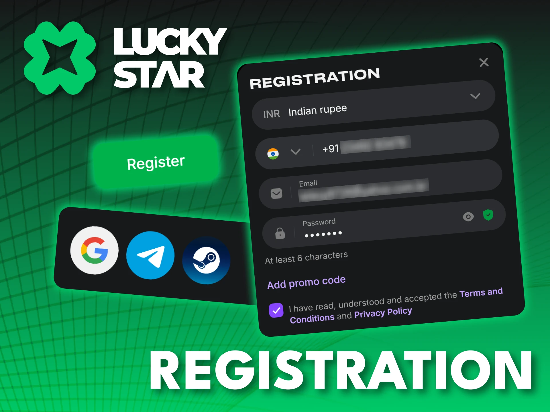 Register your new account via the Lucky Star app in minutes.