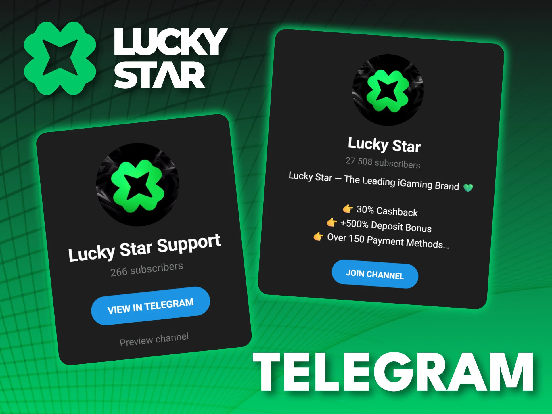 Join the official Lucky Star Telegram channel for exclusive promo codes.