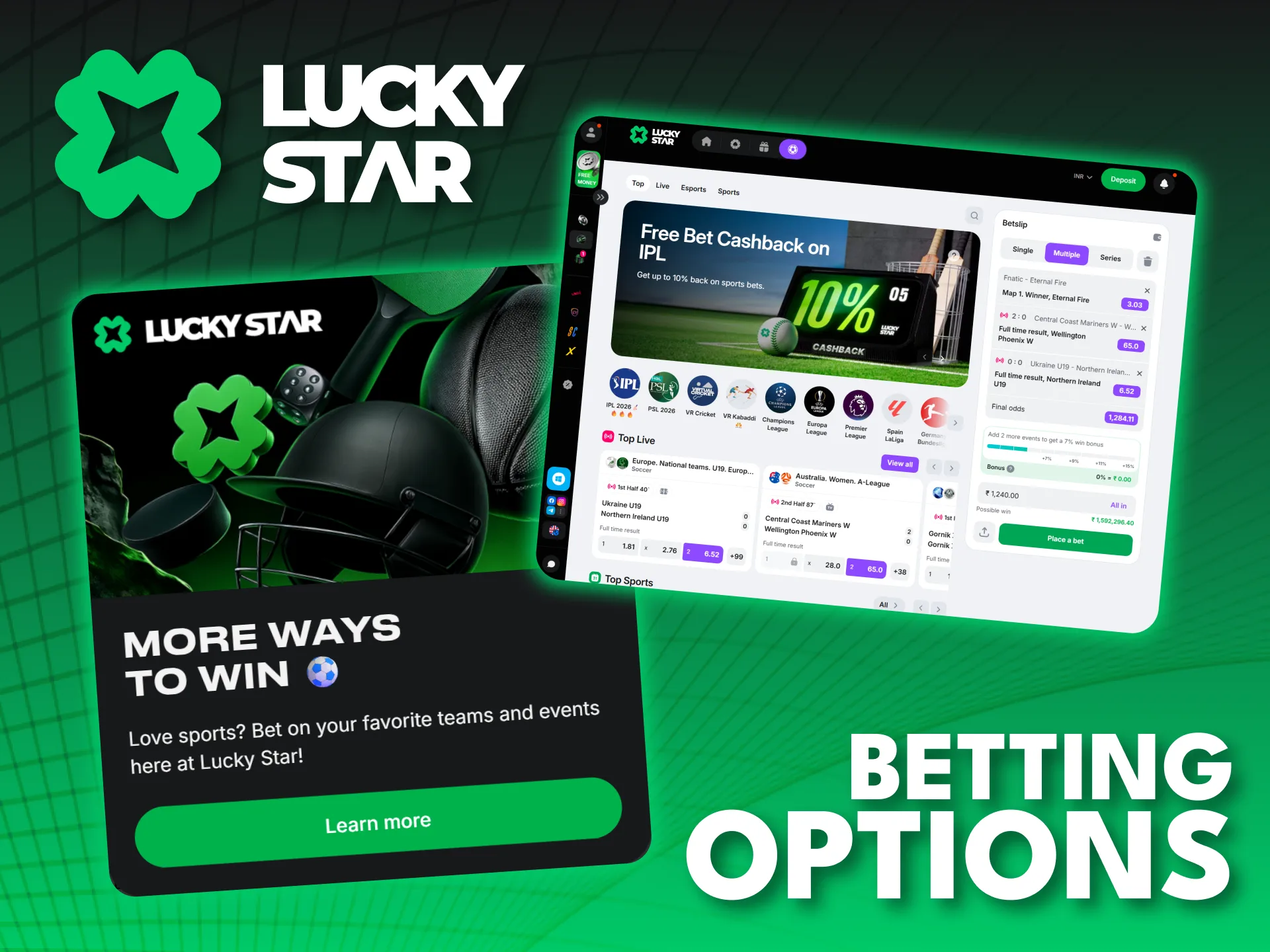 Explore the huge range of betting options at Lucky Star.