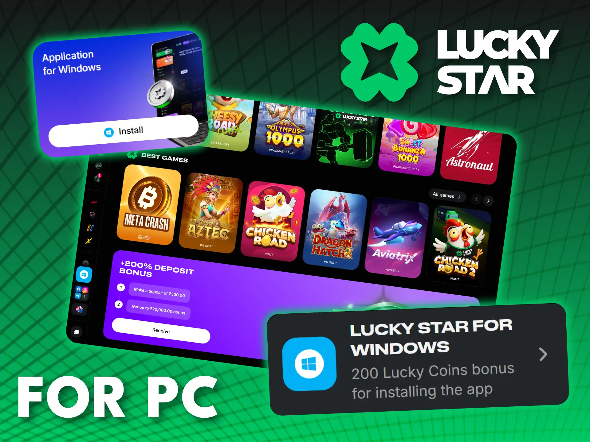 Experience the full power of Lucky Star on your desktop PC.
