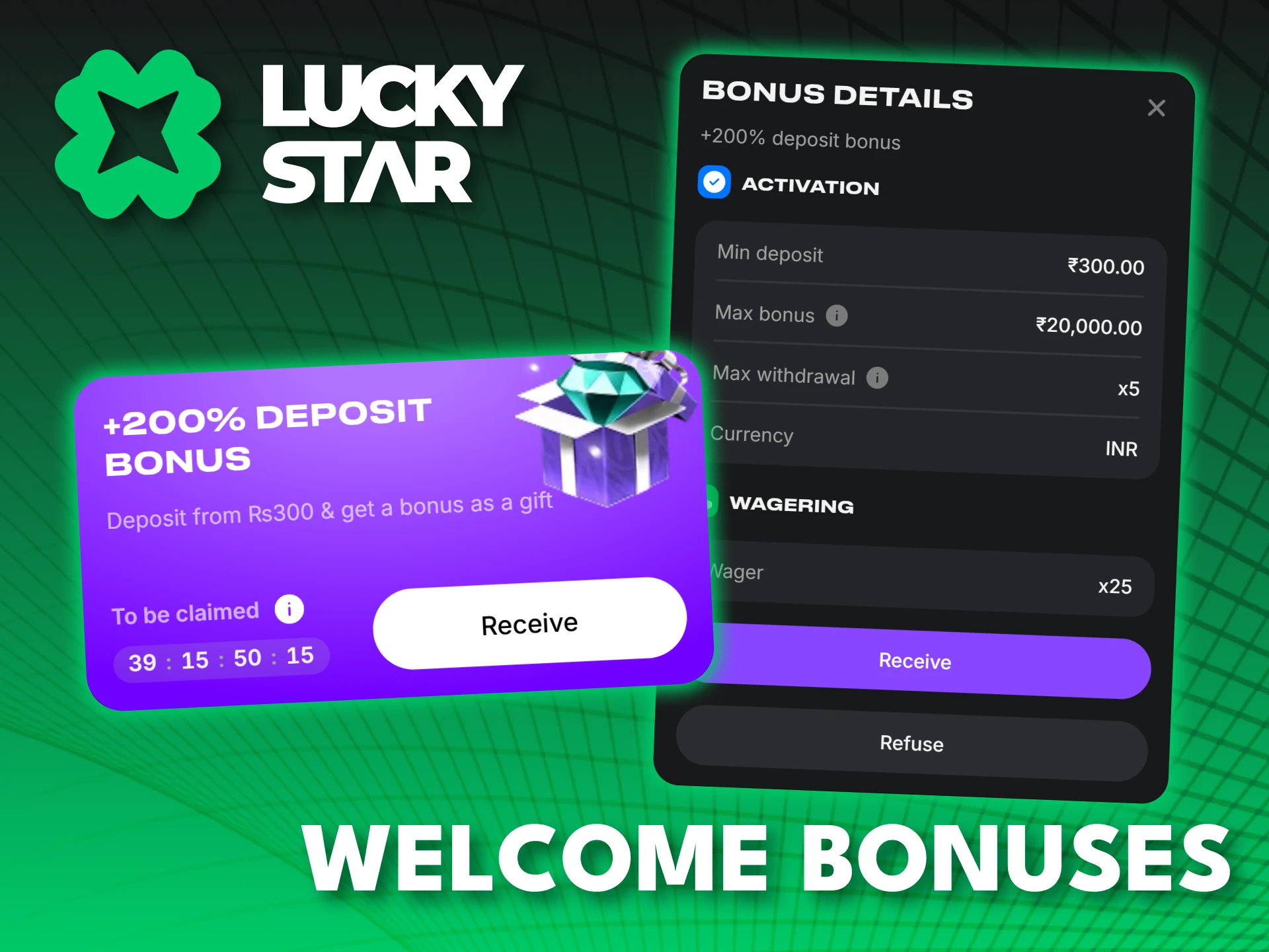 Get your massive welcome bonus at Lucky Star and start playing.