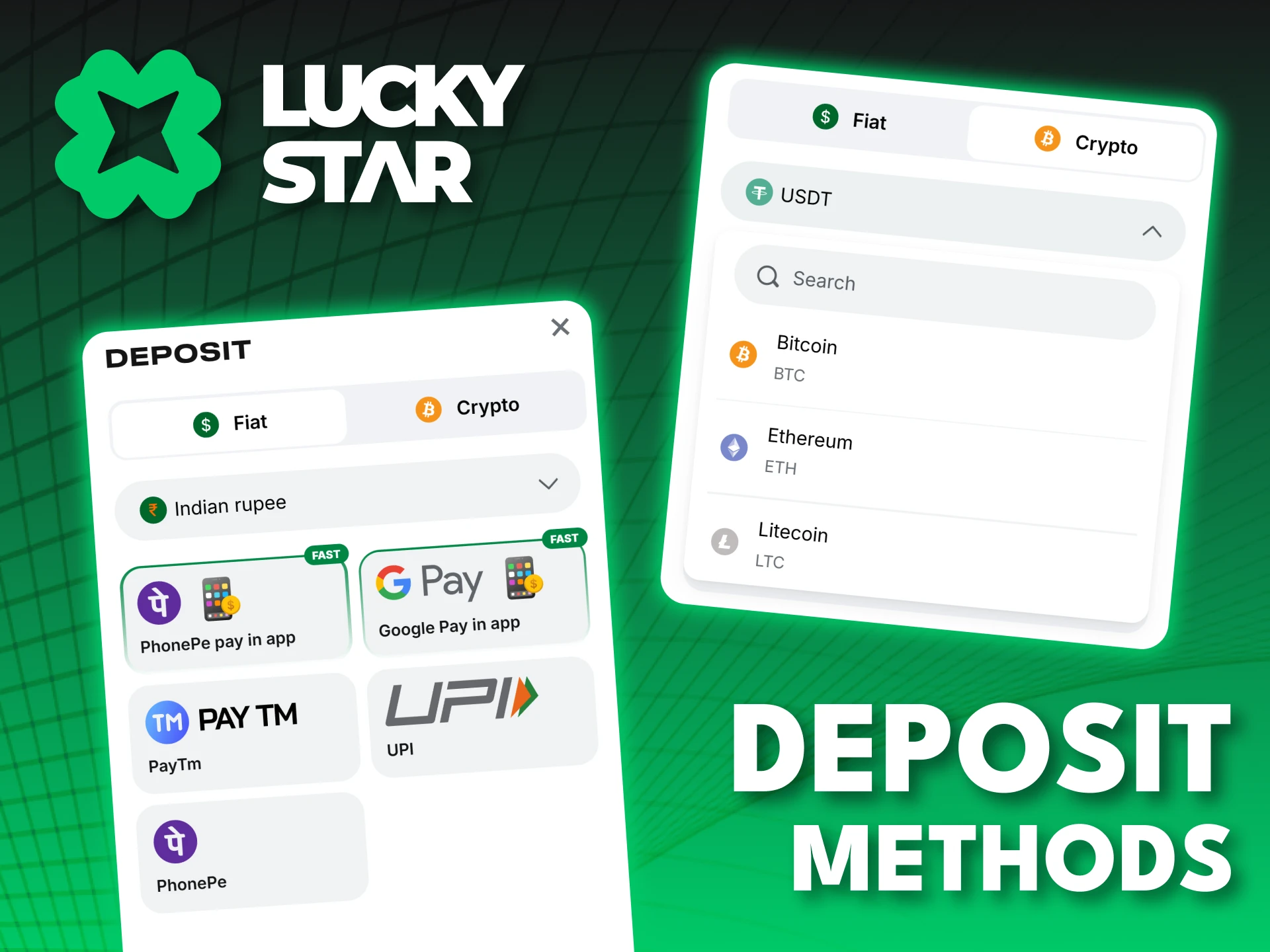Choose your favorite deposit method and play at Lucky Star.