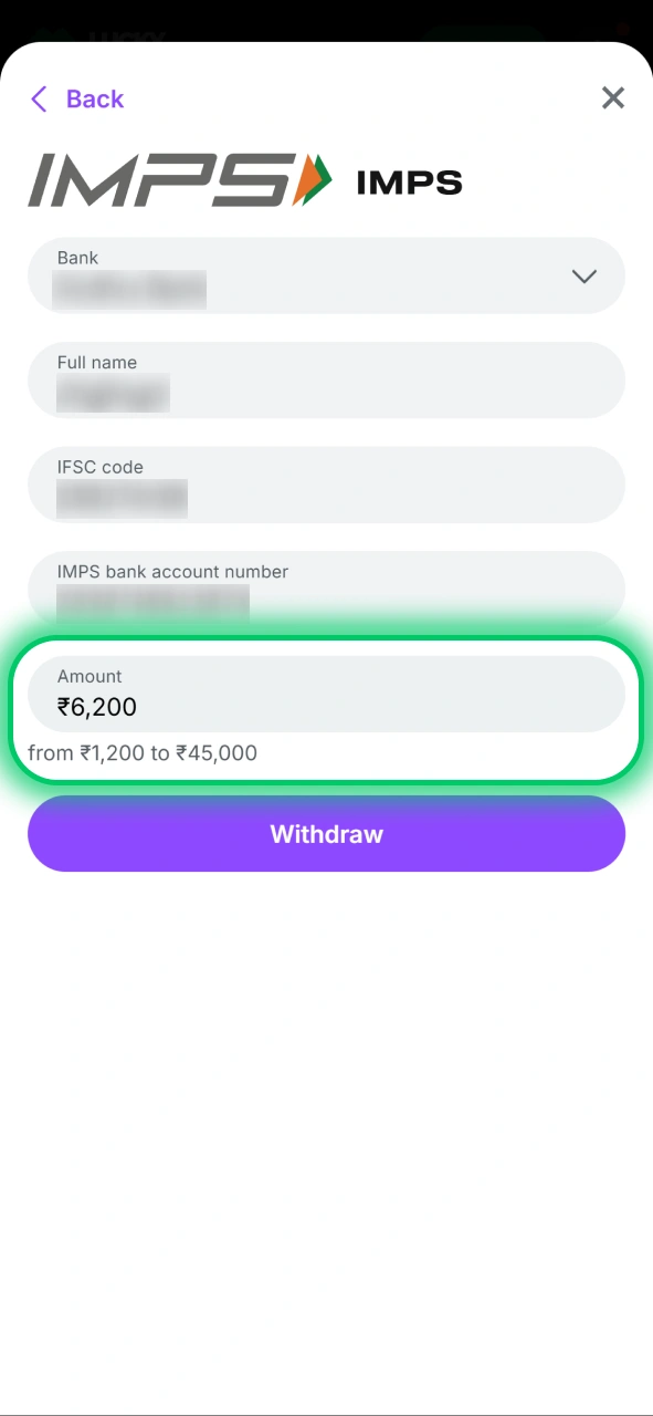 Enter the payout amount to start your Lucky Star withdrawal.